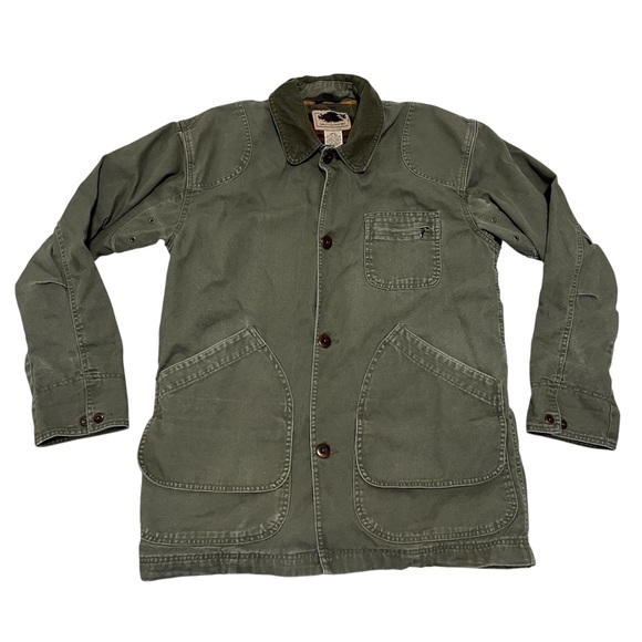 LL Bean Vintage Mens Green Blanket Lined Chore Barn Coat- Medium- Corduroy Trim - Picture 1 of 7